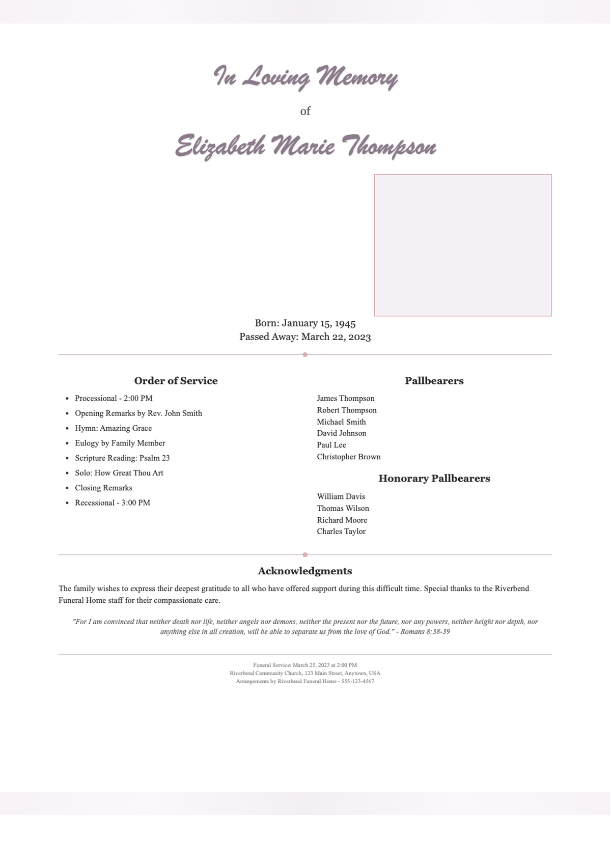 In Loving Memory funeral program with photo and floral design_variant_1